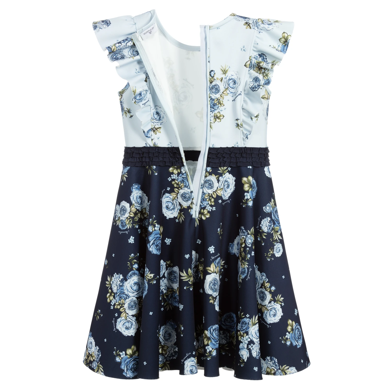 Monnalisa Teen Girls Blue Floral Dress 3 Monnalisa Teen Girls Blue Floral Dress - Image 3