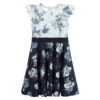 Monnalisa Teen Girls Blue Floral Dress