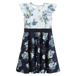 Monnalisa Teen Girls Blue Floral Dress