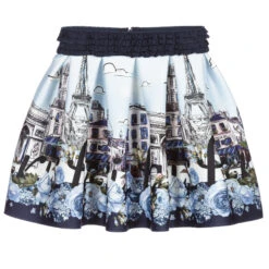 Monnalisa Teen Girls Blue Paris Skirt