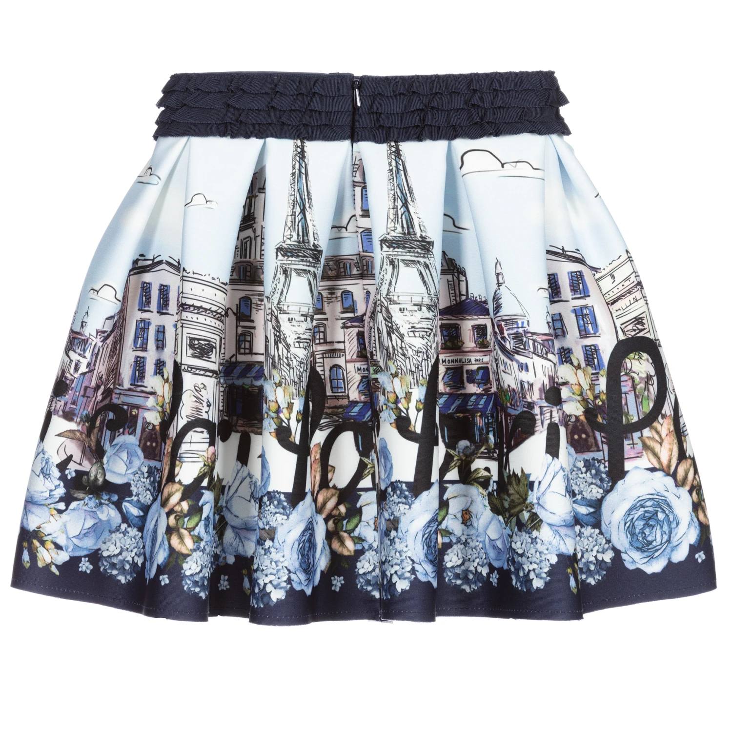 Monnalisa Teen Girls Blue Paris Skirt 2 Monnalisa Teen Girls Blue Paris Skirt - Image 2