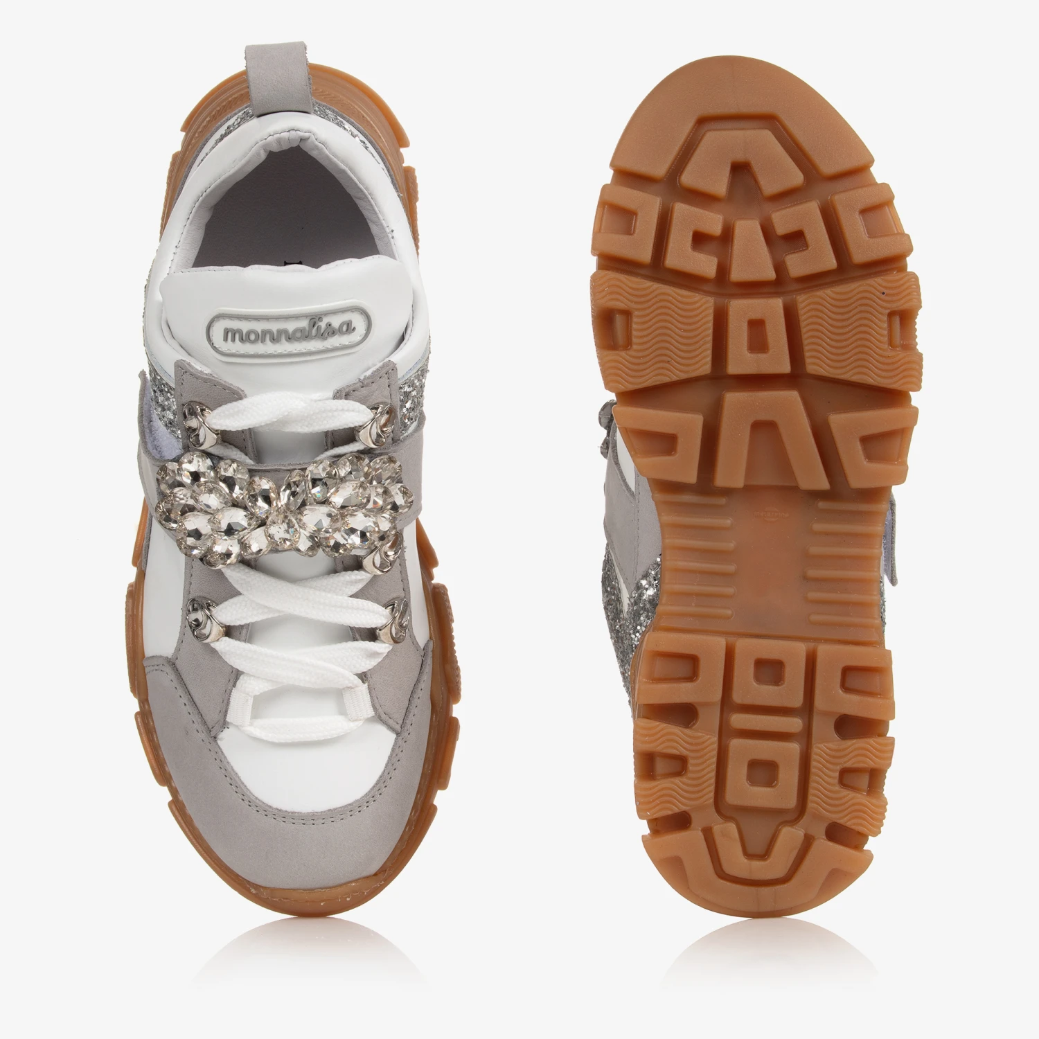 Monnalisa Teen Girls Grey Jewel Trainers 3 Monnalisa Teen Girls Grey Jewel Trainers - Image 3