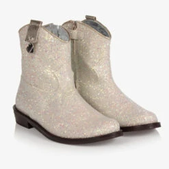 Monnalisa Teen Girls Ivory Glitter Boots