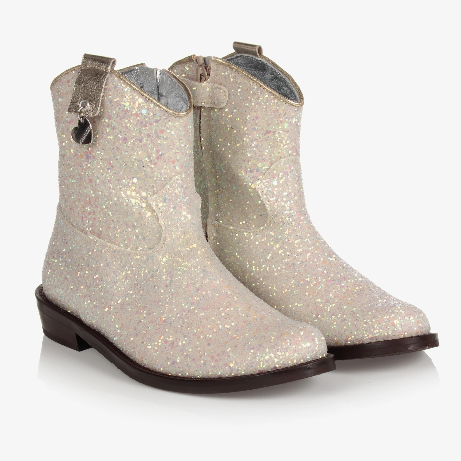 Monnalisa Teen Girls Ivory Glitter Boots 1 Monnalisa Teen Girls Ivory Glitter Boots