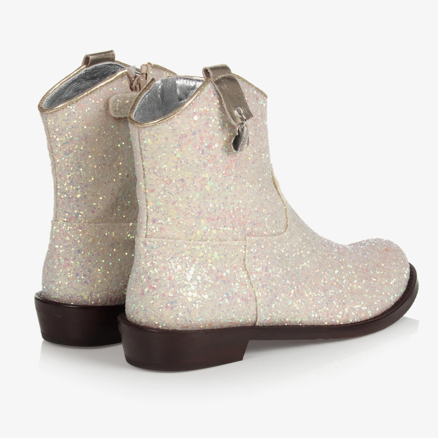 Monnalisa Teen Girls Ivory Glitter Boots 2 Monnalisa Teen Girls Ivory Glitter Boots - Image 2