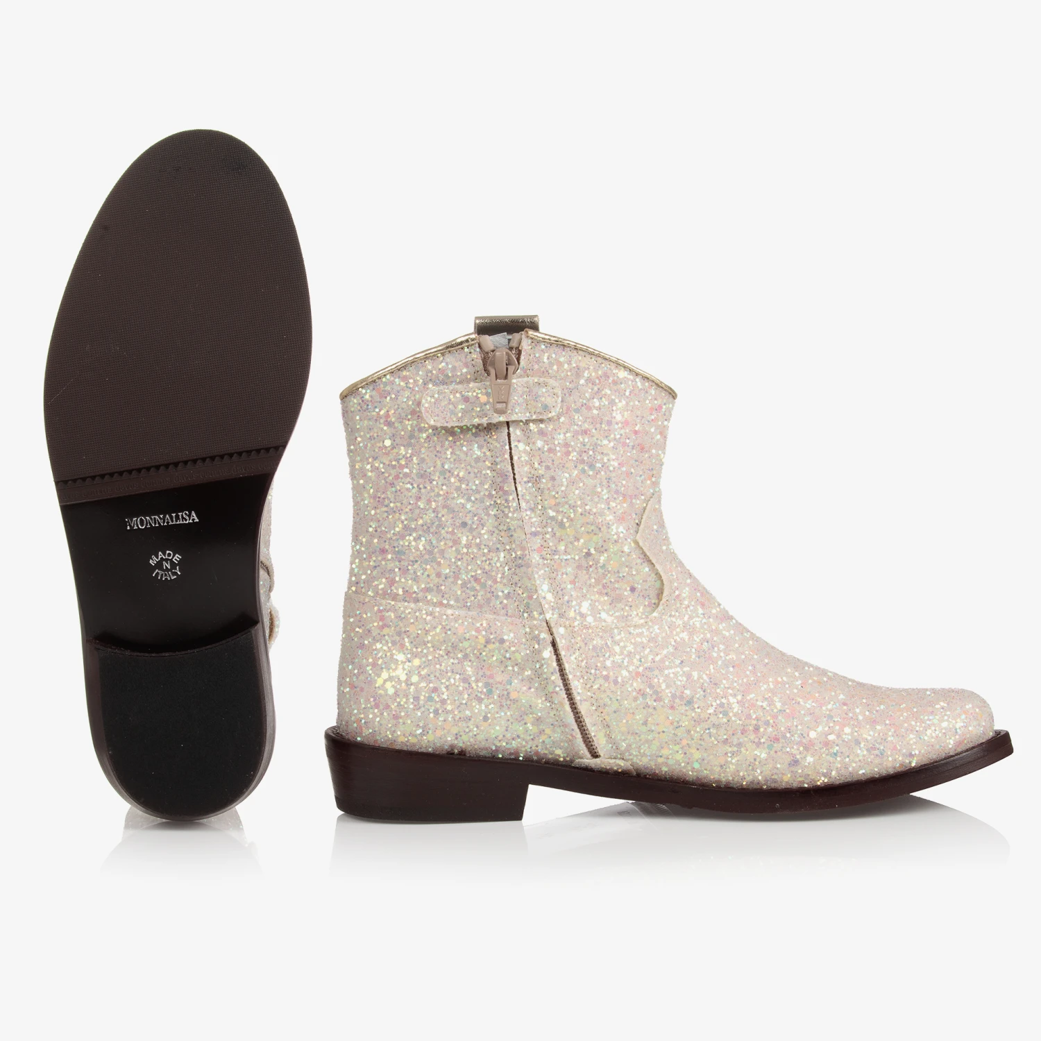 Monnalisa Teen Girls Ivory Glitter Boots 3 Monnalisa Teen Girls Ivory Glitter Boots - Image 3