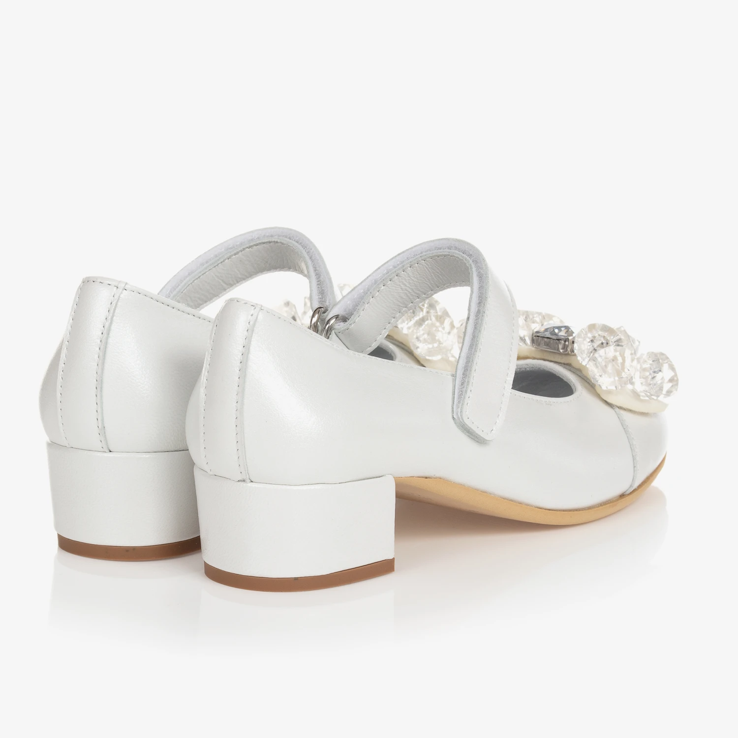 Monnalisa Teen Girls Ivory Heeled Ballerina Shoes 2 Monnalisa Teen Girls Ivory Heeled Ballerina Shoes - Image 2