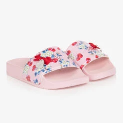 Monnalisa Teen Girls Pink Floral Cherry Sliders