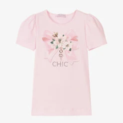 Monnalisa Teen Girls Pink Floral Diamanté T-Shirt