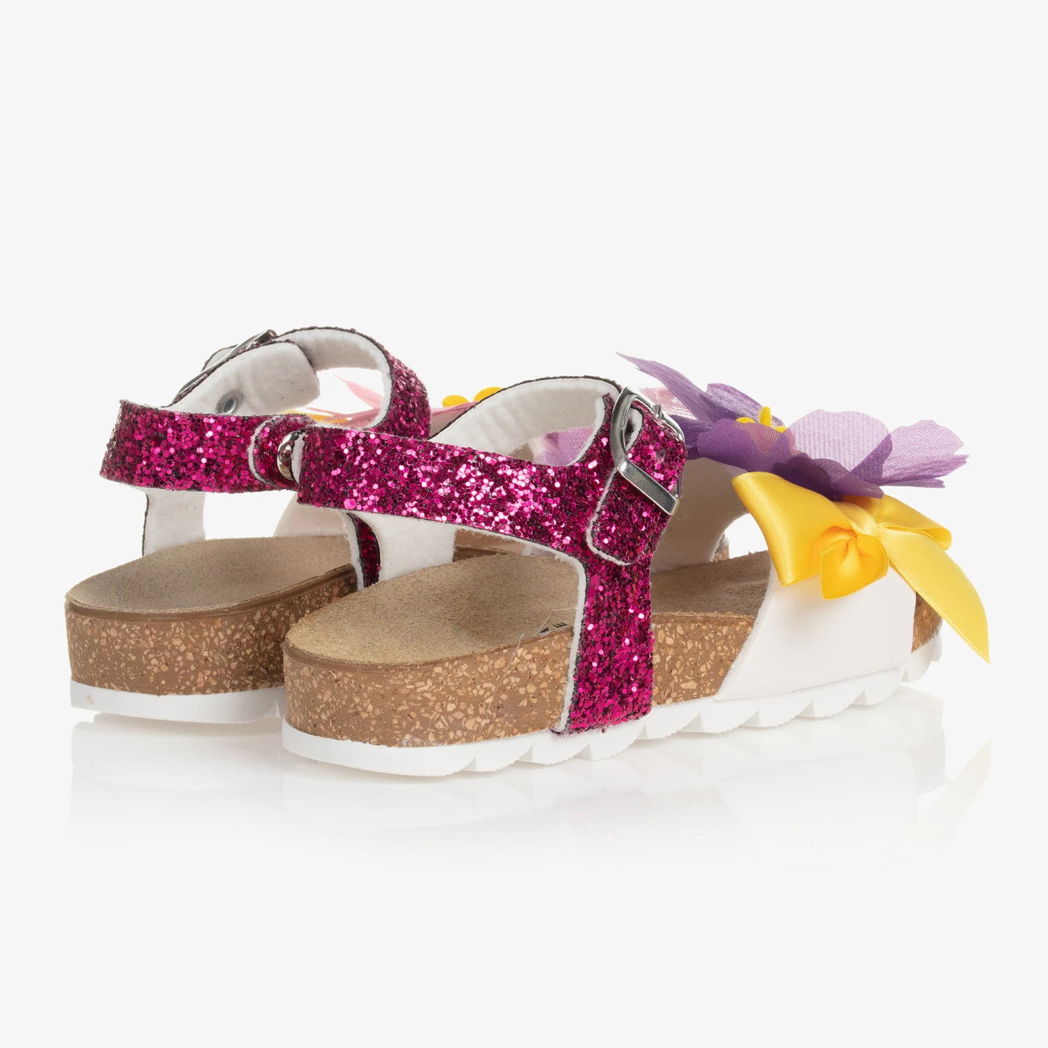 Monnalisa Teen Girls Pink Floral Glitter Sandals 2 Monnalisa Teen Girls Pink Floral Glitter Sandals - Image 2