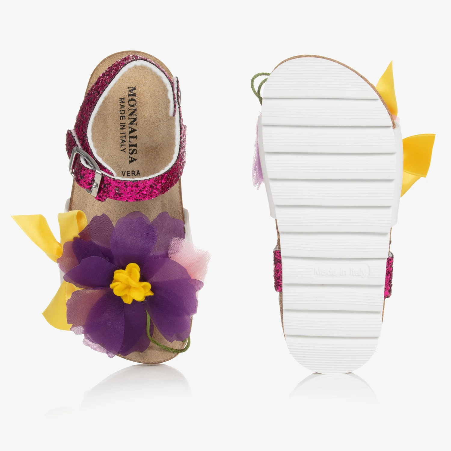 Monnalisa Teen Girls Pink Floral Glitter Sandals 3 Monnalisa Teen Girls Pink Floral Glitter Sandals - Image 3