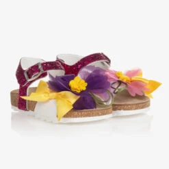 Monnalisa Teen Girls Pink Floral Glitter Sandals