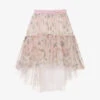 Monnalisa Teen Girls Pink Floral Tulle Skirt