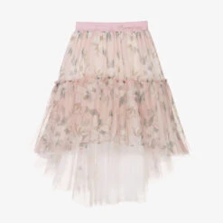 Monnalisa Teen Girls Pink Floral Tulle Skirt