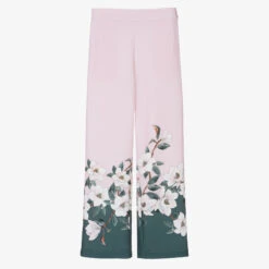 Monnalisa Chic Teen Girls Pink Floral Wide Leg Trousers