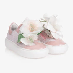 Monnalisa Teen Girls Pink Flower Trainers