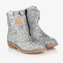 Monnalisa Teen Girls Silver Leather Cowboy Boots