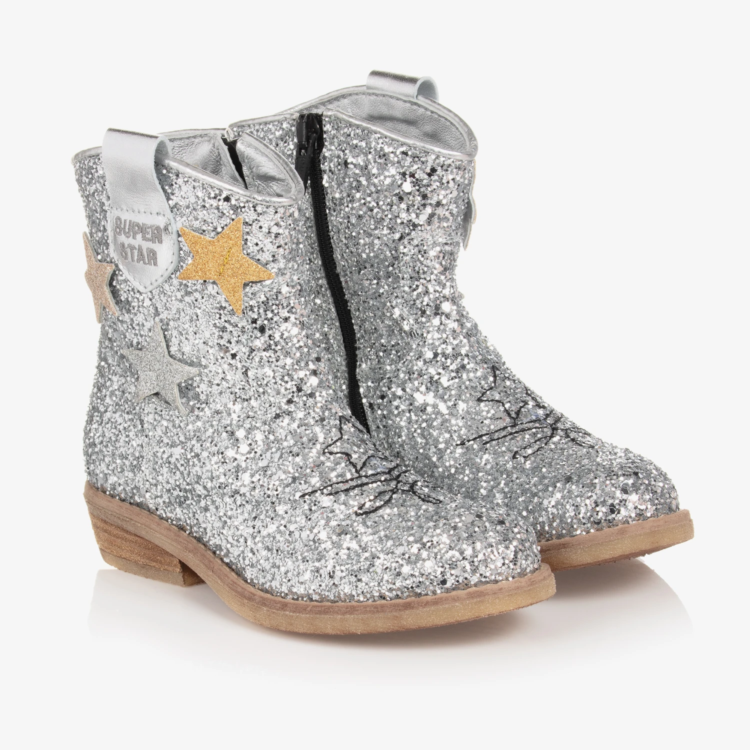 Monnalisa Teen Girls Silver Leather Cowboy Boots 1 Monnalisa Teen Girls Silver Leather Cowboy Boots