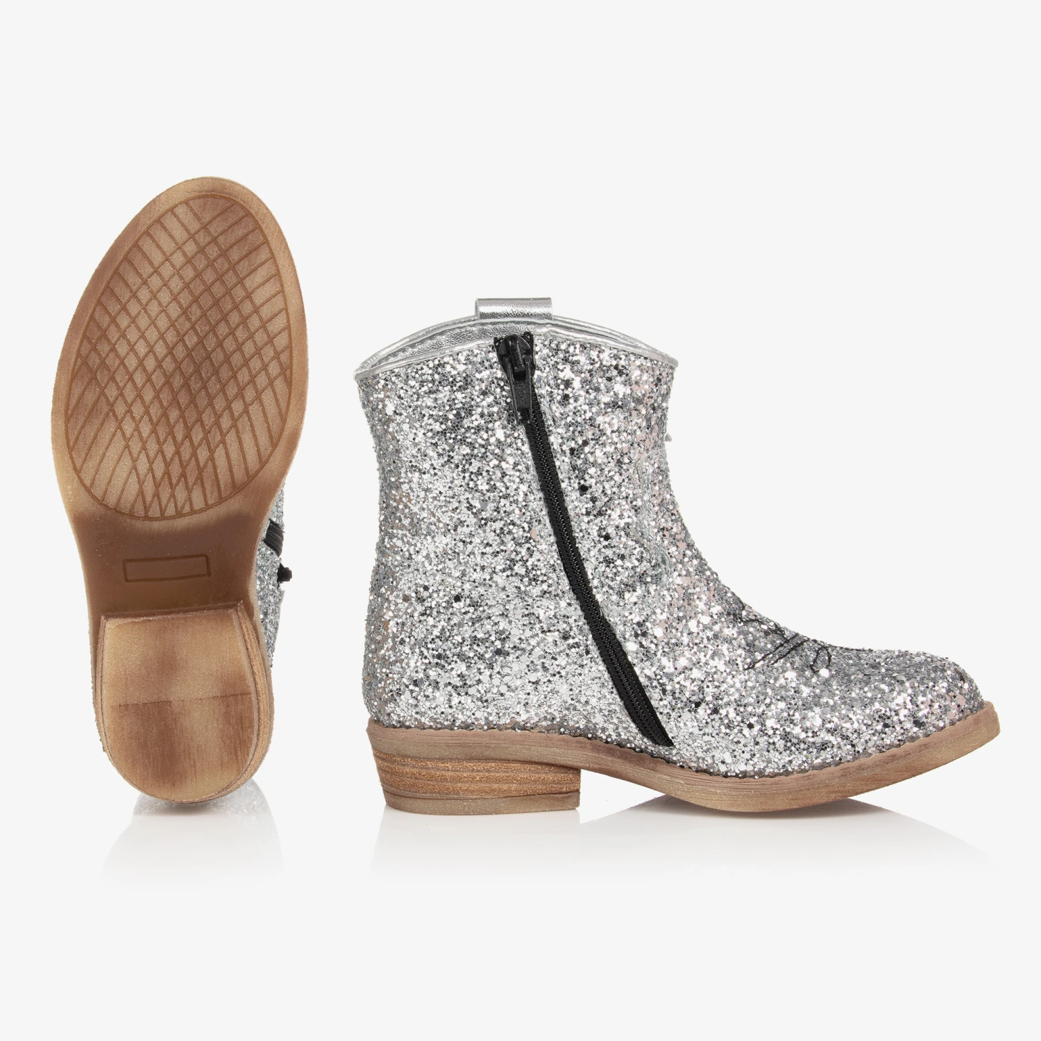 Monnalisa Teen Girls Silver Leather Cowboy Boots 3 Monnalisa Teen Girls Silver Leather Cowboy Boots - Image 3