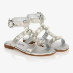 Monnalisa Teen Girls Silver Pearl Sandals
