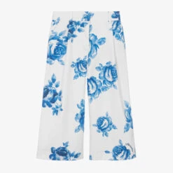 Monnalisa Teen Girls White & Blue Floral Trousers