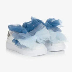 Monnalisa Teen Girls White & Blue Leather Trainers