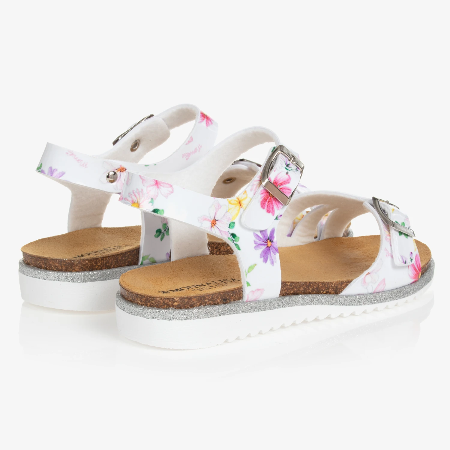 Monnalisa Teen Girls White Floral Sandals 2 Monnalisa Teen Girls White Floral Sandals - Image 2