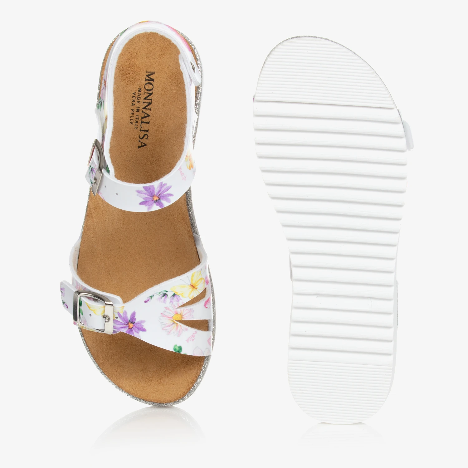 Monnalisa Teen Girls White Floral Sandals 3 Monnalisa Teen Girls White Floral Sandals - Image 3