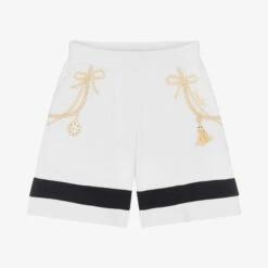 Monnalisa Teen Girls White & Gold Nautical Shorts