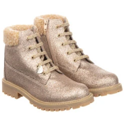 Monnalisa Teen Gold Glitter Boots