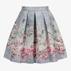 Monnalisa Teen Grey Floral Skirt