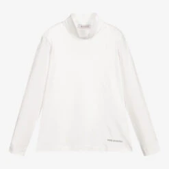 Monnalisa Teen Ivory Logo Roll Neck Top