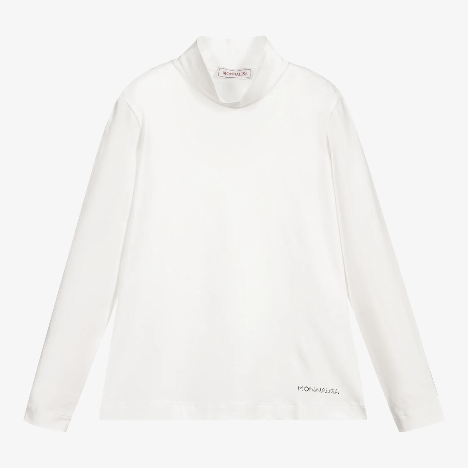 Monnalisa Teen Ivory Logo Roll Neck Top 1 Monnalisa Teen Ivory Logo Roll Neck Top