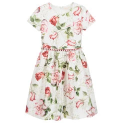 Monnalisa Chic Teen Ivory & Red Floral Dress