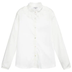 Monnalisa Teen Ivory Ruffle Cotton Shirt