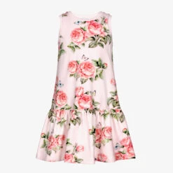 Monnalisa Teen Pink Floral Cotton Dress
