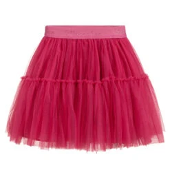 Monnalisa Teen Pink Tulle Logo Skirt