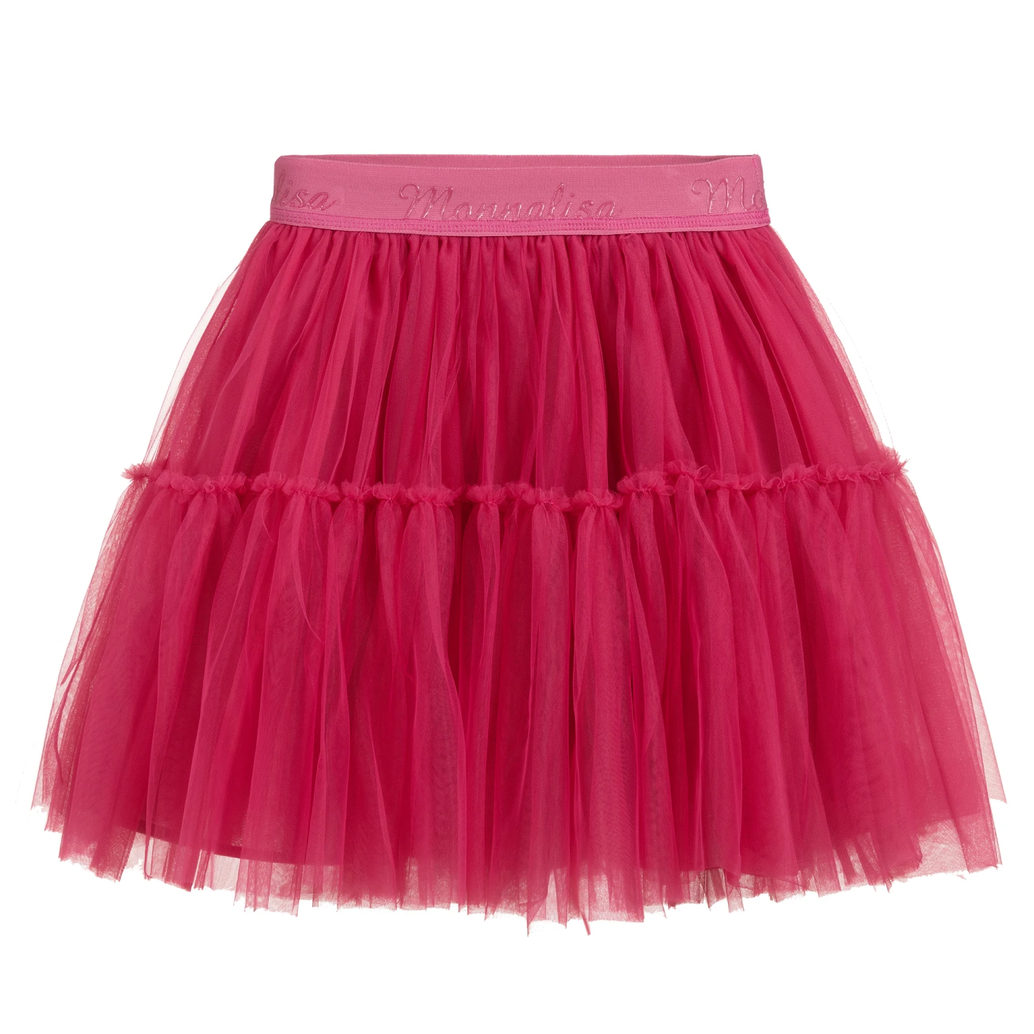 Monnalisa Teen Pink Tulle Logo Skirt 1 Monnalisa Teen Pink Tulle Logo Skirt