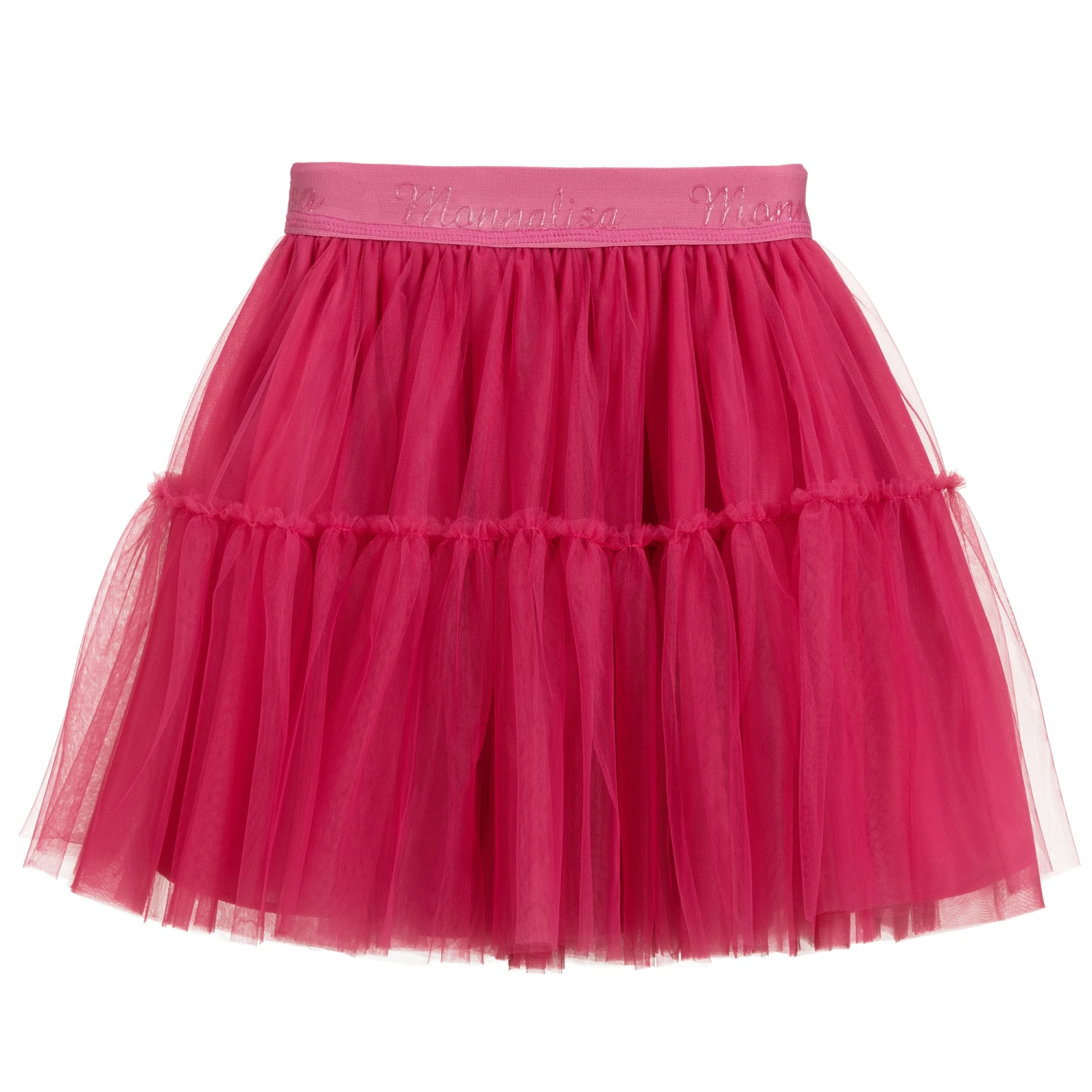 Monnalisa Teen Pink Tulle Logo Skirt 2 Monnalisa Teen Pink Tulle Logo Skirt - Image 2