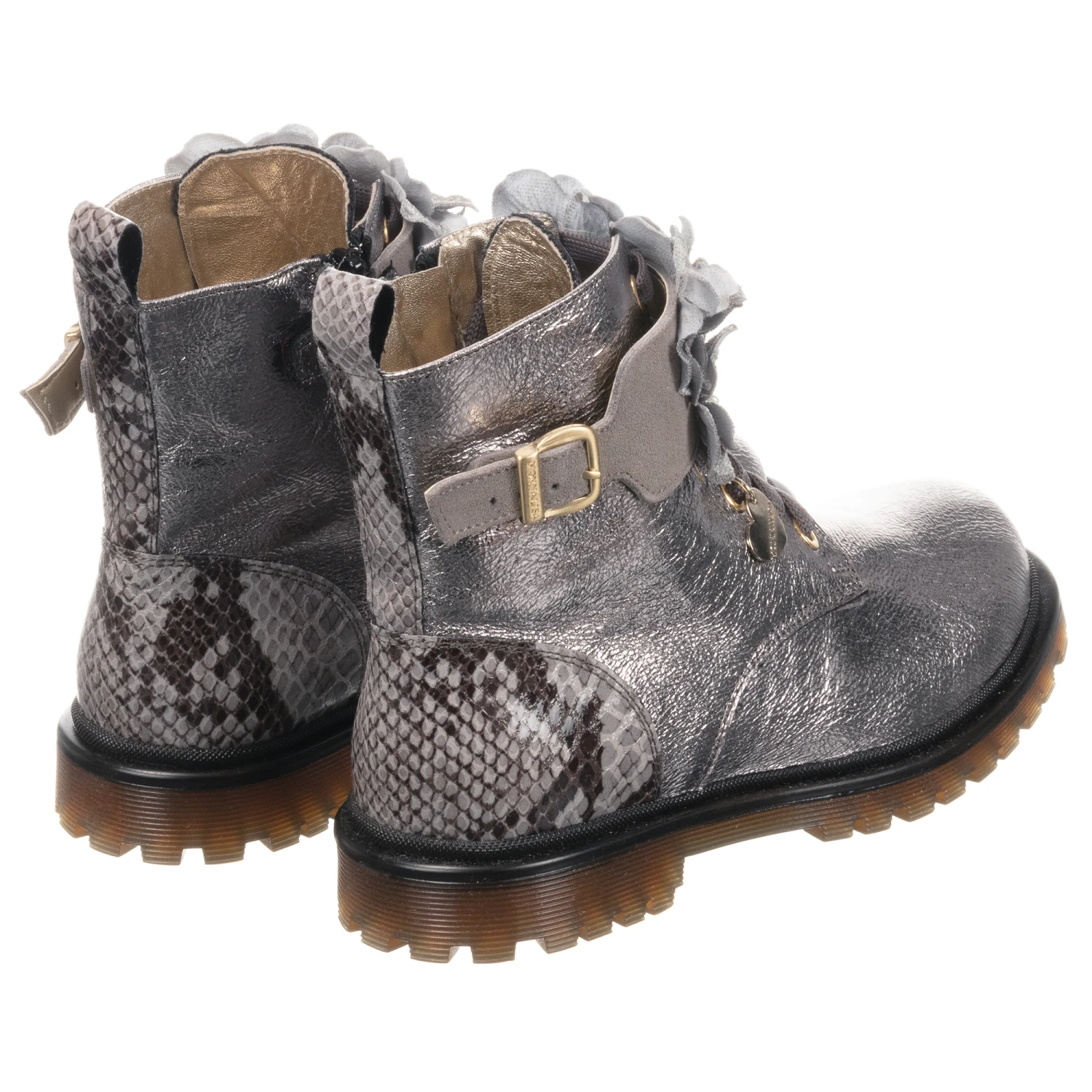 Monnalisa Teen Silver Flower Ankle Boots 2 Monnalisa Teen Silver Flower Ankle Boots - Image 2