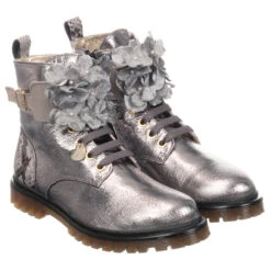 Monnalisa Teen Silver Flower Ankle Boots