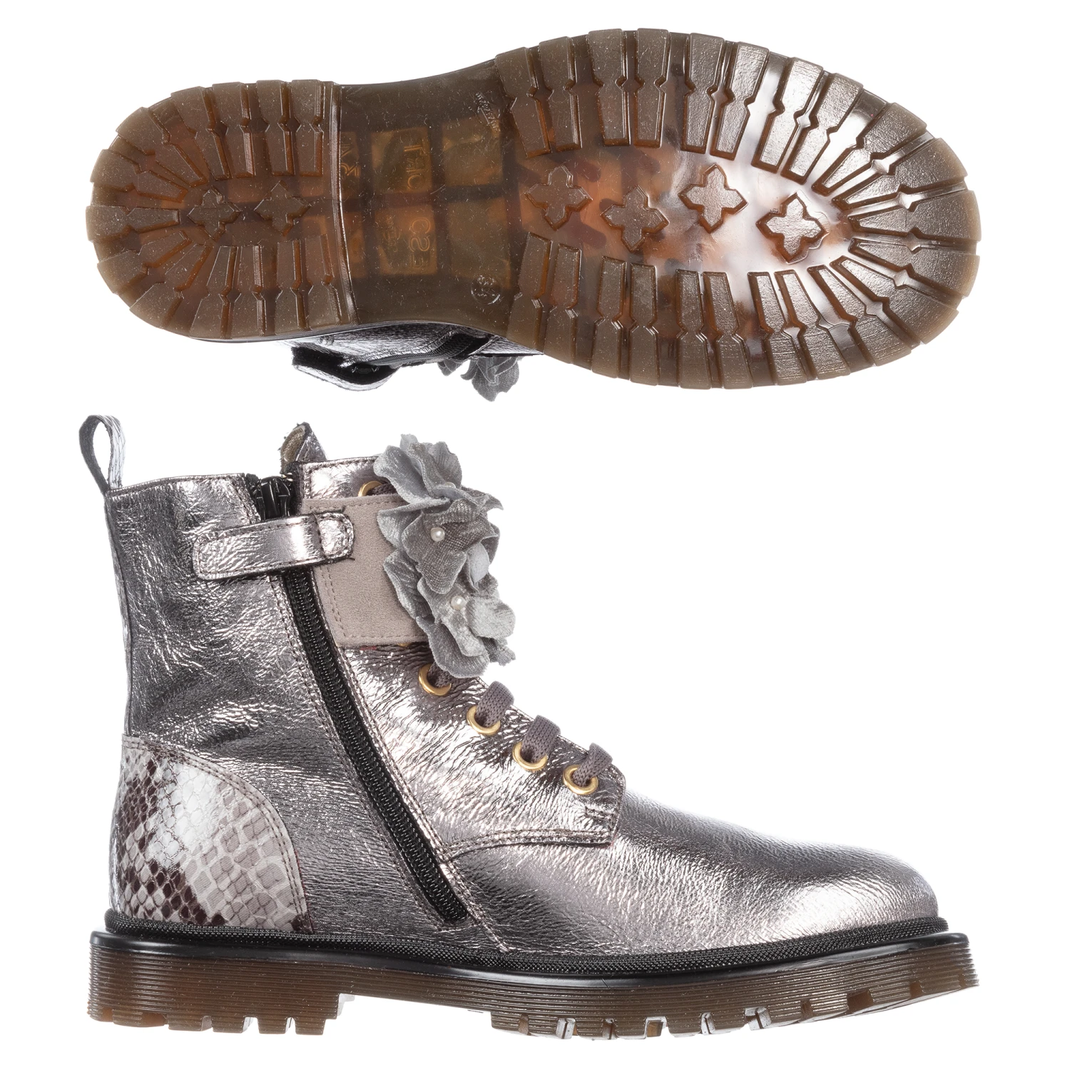 Monnalisa Teen Silver Flower Ankle Boots 3 Monnalisa Teen Silver Flower Ankle Boots - Image 3