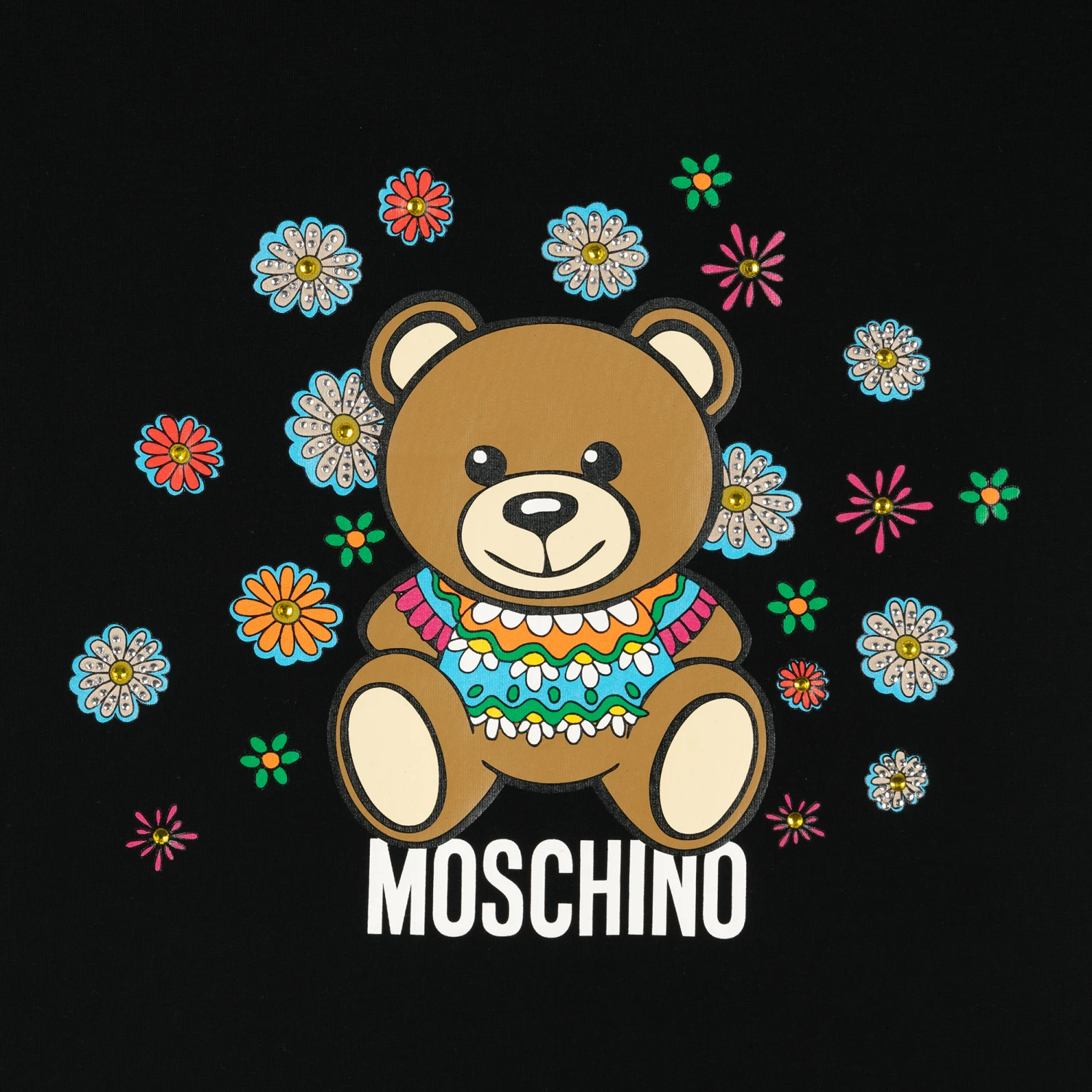 Moschino Kid-Teen Teen Girls Black Cotton Floral Logo T-Shirt 3 Moschino Kid-Teen Teen Girls Black Cotton Floral Logo T-Shirt - Image 3