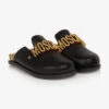 Moschino Kid-Teen Teen Girls Black & Gold Leather Mules