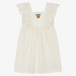 Moschino Kid-Teen Teen Girls Ivory Cotton Logo Dress