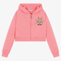 Moschino Kid-Teen Teen Girls Pink Cotton Logo Zip-Up Top