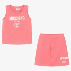 Moschino Kid-Teen Teen Girls Pink Double Smiley Logo Skirt Set