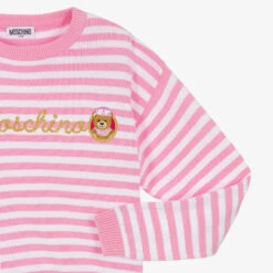 Moschino Kid-Teen Teen Girls Pink Striped Logo Sweater -Molo Store moschino teen girls pink striped logo sweater 508436 7277bcd035d67be38510990a432ce64c343d0360