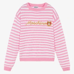 Moschino Kid-Teen Teen Girls Pink Striped Logo Sweater