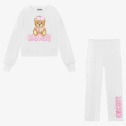 Moschino Kid-Teen Teen Girls White Cotton Logo Tracksuit